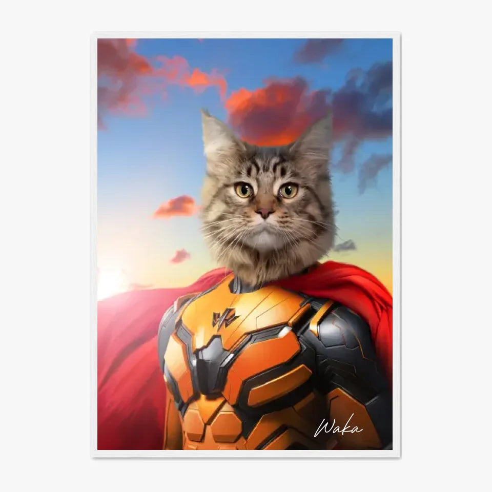 Tableau Animaux Portrait Personnalisé Super Héros Chat Maine Coon
