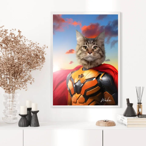 Tableau Animaux Portrait Personnalisé Super Héros Chat Maine Coon