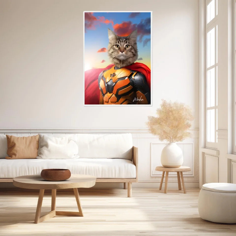 Tableau Animaux Portrait Personnalisé Super Héros Chat Maine Coon