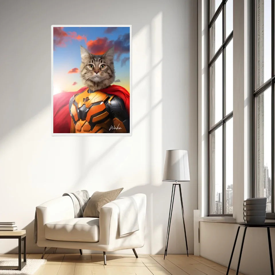 Tableau Animaux Portrait Personnalisé Super Héros Chat Maine Coon