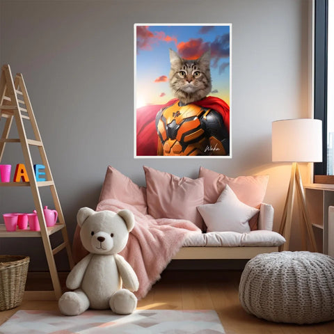 Tableau Animaux Portrait Personnalisé Super Héros Chat Maine Coon