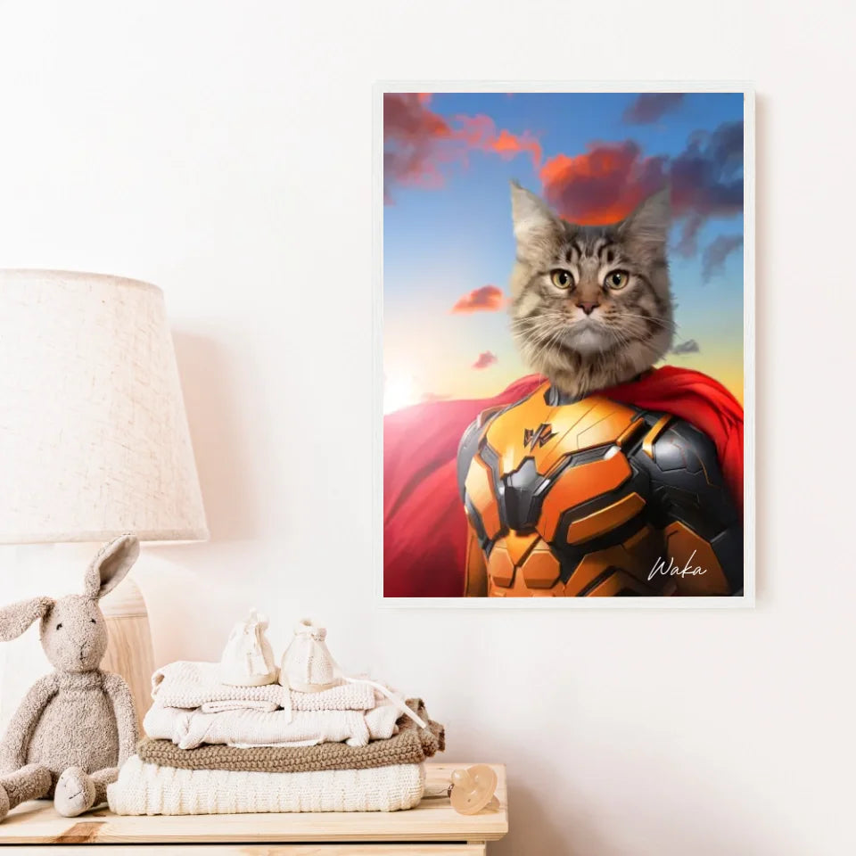 Tableau Animaux Portrait Personnalisé Super Héros Chat Maine Coon