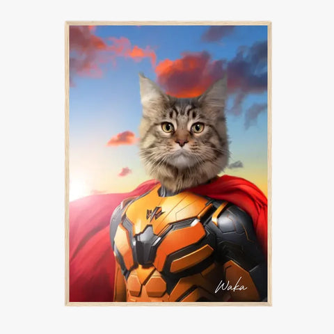 Tableau Animaux Portrait Personnalisé Super Héros Chat Maine Coon