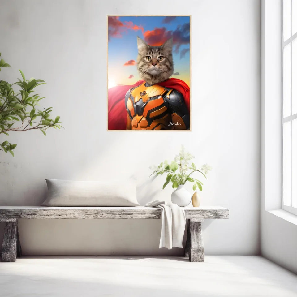 Tableau Animaux Portrait Personnalisé Super Héros Chat Maine Coon