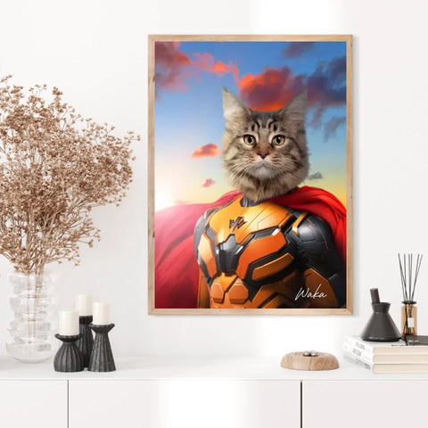 Tableau Animaux Portrait Personnalisé Super Héros Chat Maine Coon