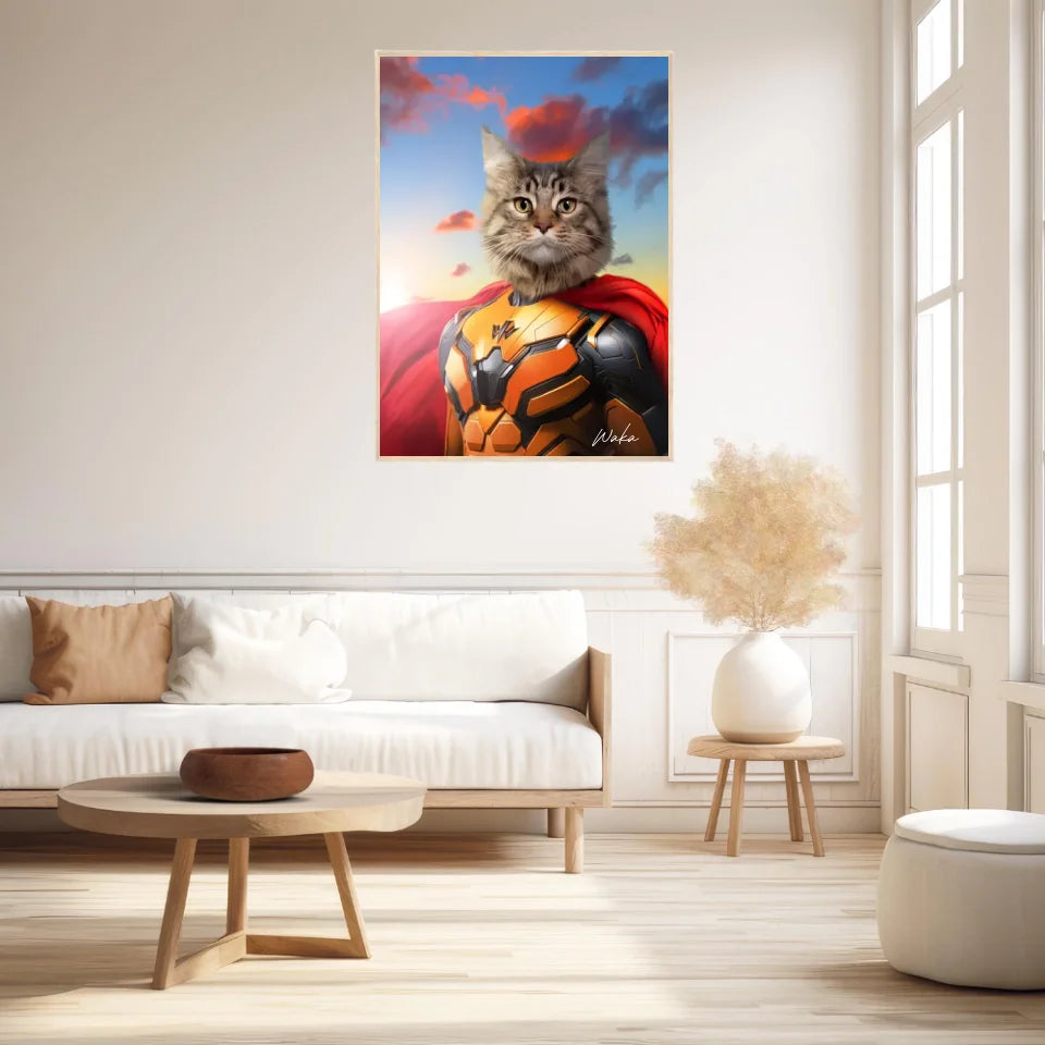 Tableau Animaux Portrait Personnalisé Super Héros Chat Maine Coon
