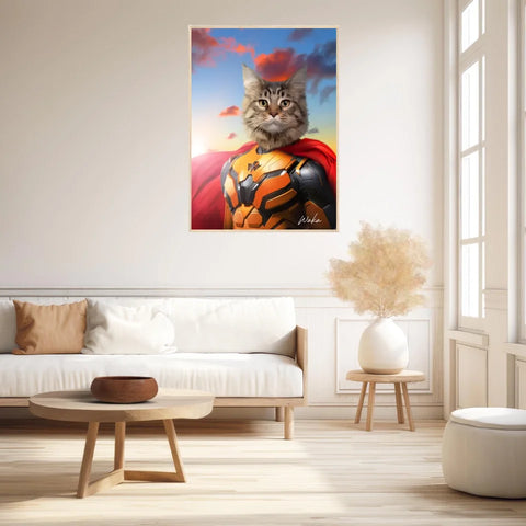 Tableau Animaux Portrait Personnalisé Super Héros Chat Maine Coon