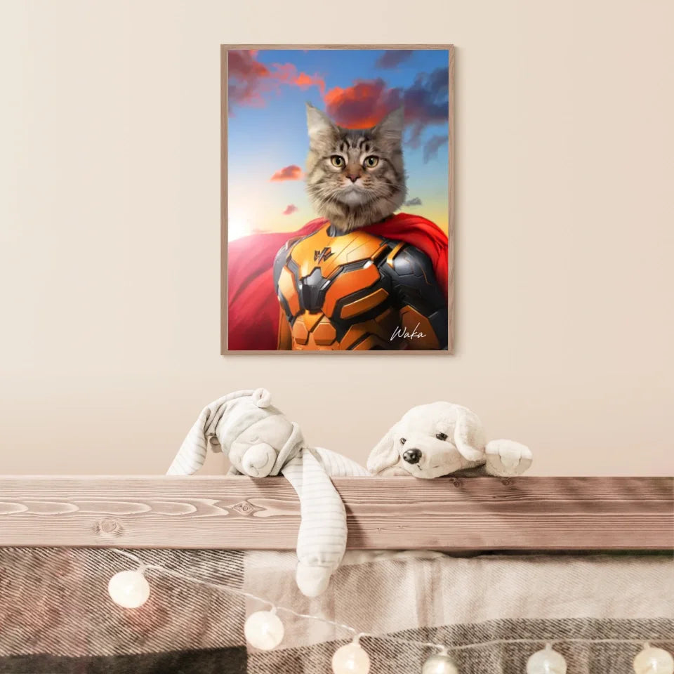 Tableau Animaux Portrait Personnalisé Super Héros Chat Maine Coon