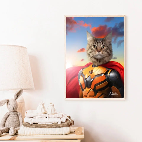 Tableau Animaux Portrait Personnalisé Super Héros Chat Maine Coon