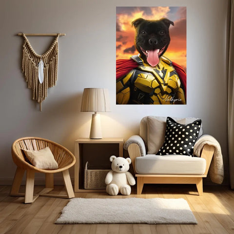 Tableau Animaux Portrait Personnalisé Super Héro Chien Staffordshire
