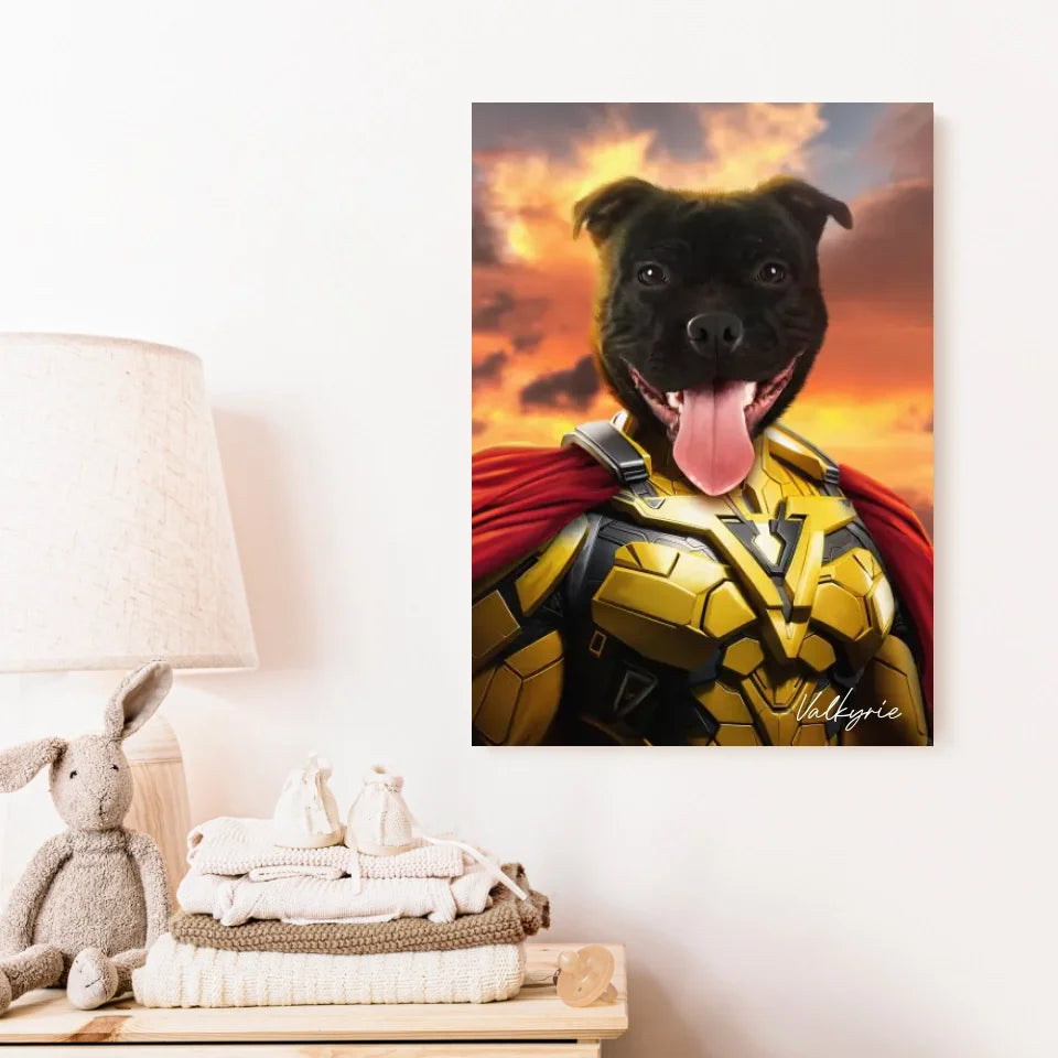 Tableau Animaux Portrait Personnalisé Super Héro Chien Staffordshire