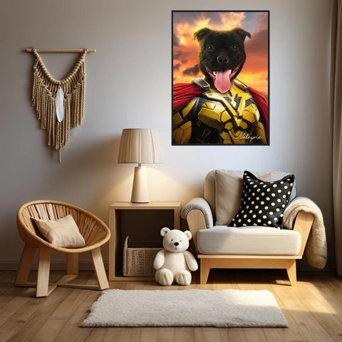 Tableau Animaux Portrait Personnalisé Super Héro Chien Staffordshire
