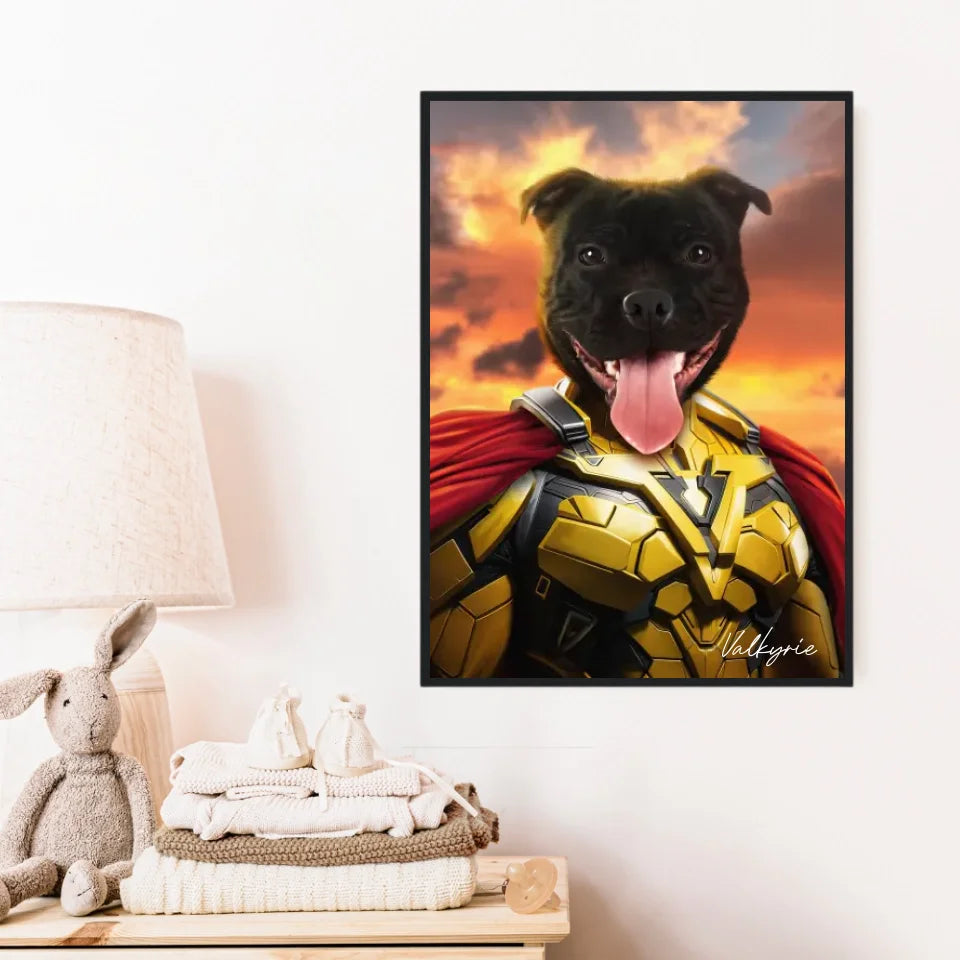 Tableau Animaux Portrait Personnalisé Super Héro Chien Staffordshire