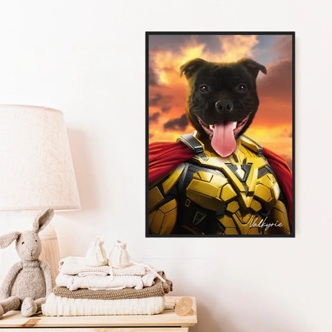 Tableau Animaux Portrait Personnalisé Super Héro Chien Staffordshire