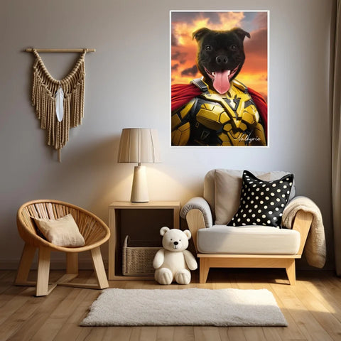 Tableau Animaux Portrait Personnalisé Super Héro Chien Staffordshire