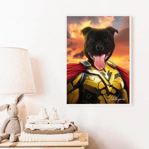 Tableau Animaux Portrait Personnalisé Super Héro Chien Staffordshire