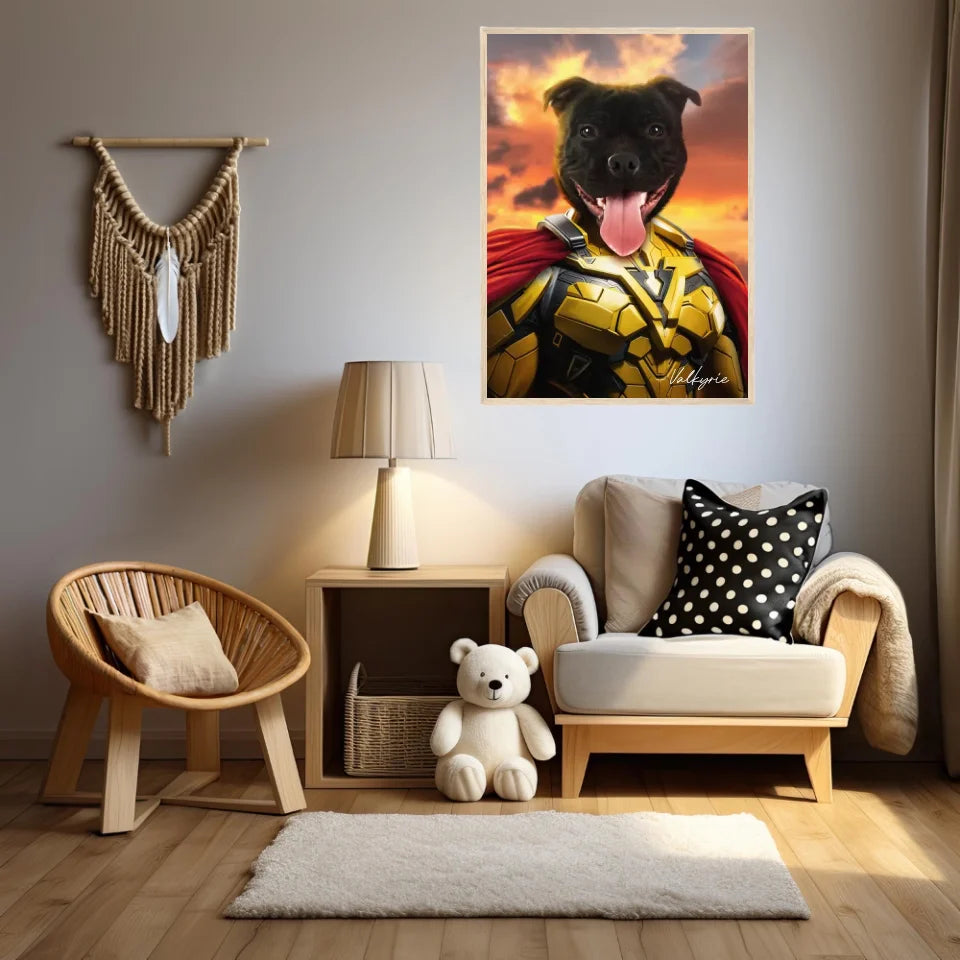 Tableau Animaux Portrait Personnalisé Super Héro Chien Staffordshire