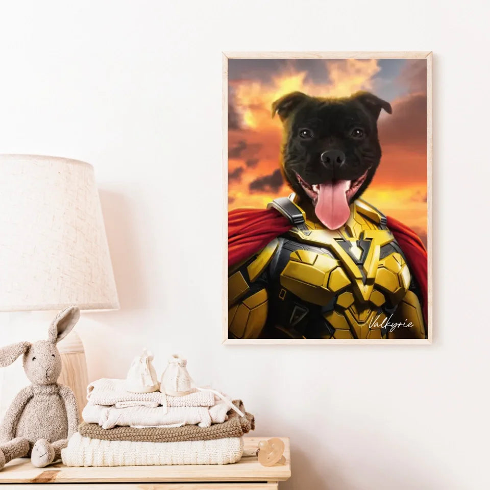 Tableau Animaux Portrait Personnalisé Super Héro Chien Staffordshire