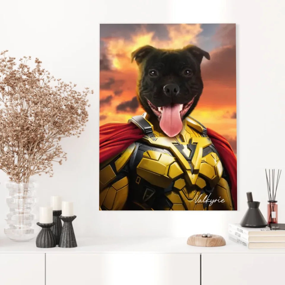 Tableau Animaux Portrait Personnalisé Super Héro Chien Staffordshire