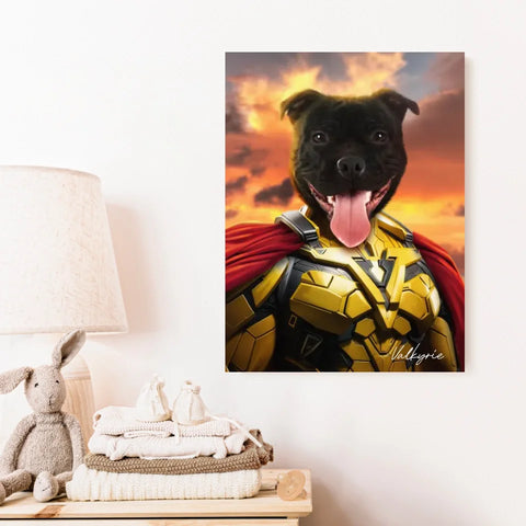 Tableau Animaux Portrait Personnalisé Super Héro Chien Staffordshire