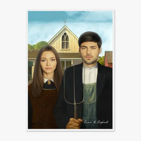 Tableau Personnalisé Portrait Photo Couple Royal American Gothic de Grant Wood