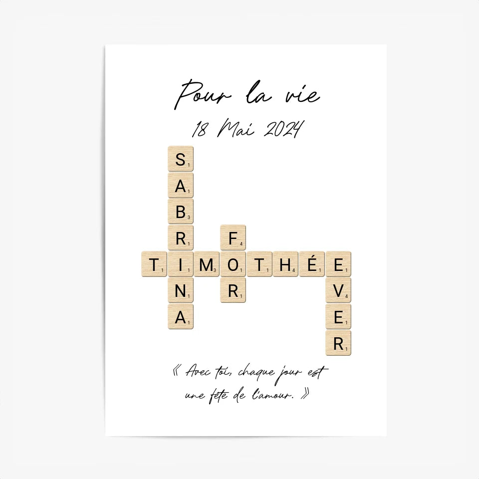 Tableau Personnalisé Scrabble Couple – Idée cadeau unique et originale