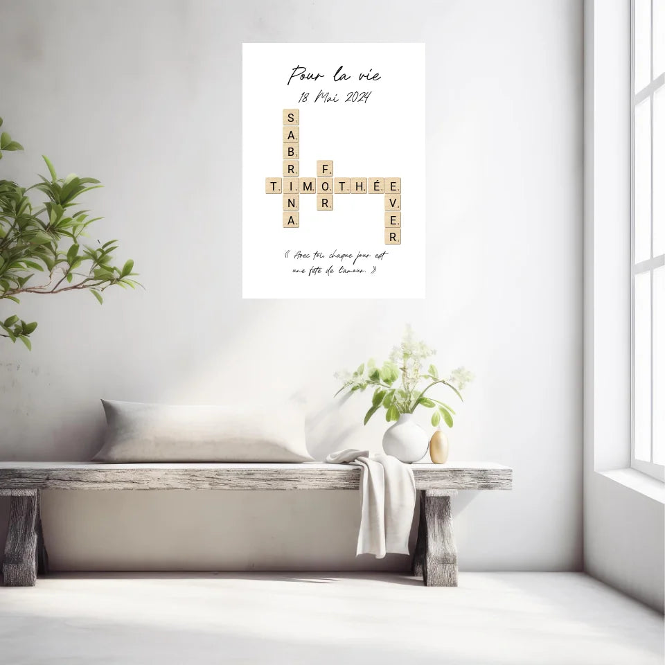 Tableau Personnalisé Scrabble Couple – Idée cadeau unique et originale