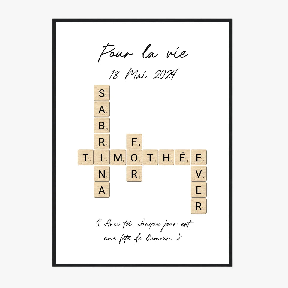 Tableau Personnalisé Scrabble Couple – Idée cadeau unique et originale