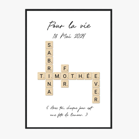 Tableau Personnalisé Scrabble Couple – Idée cadeau unique et originale