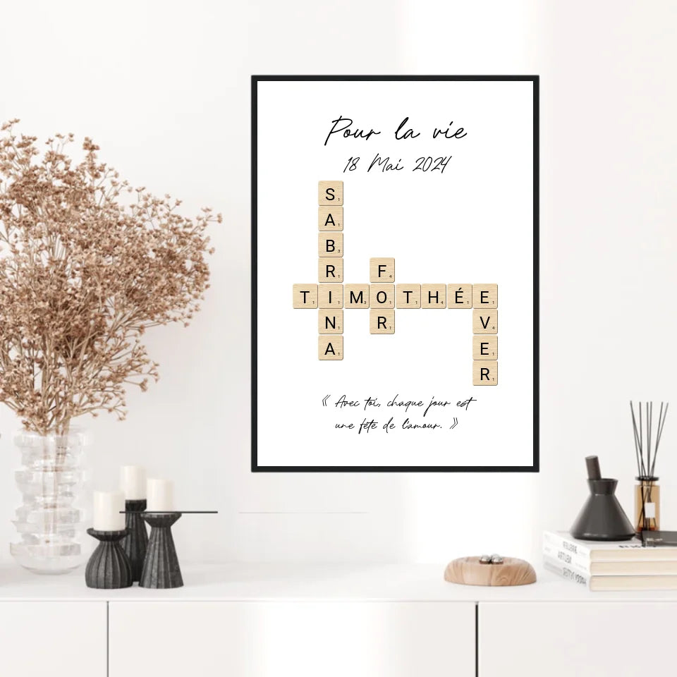 Tableau Personnalisé Scrabble Couple – Idée cadeau unique et originale