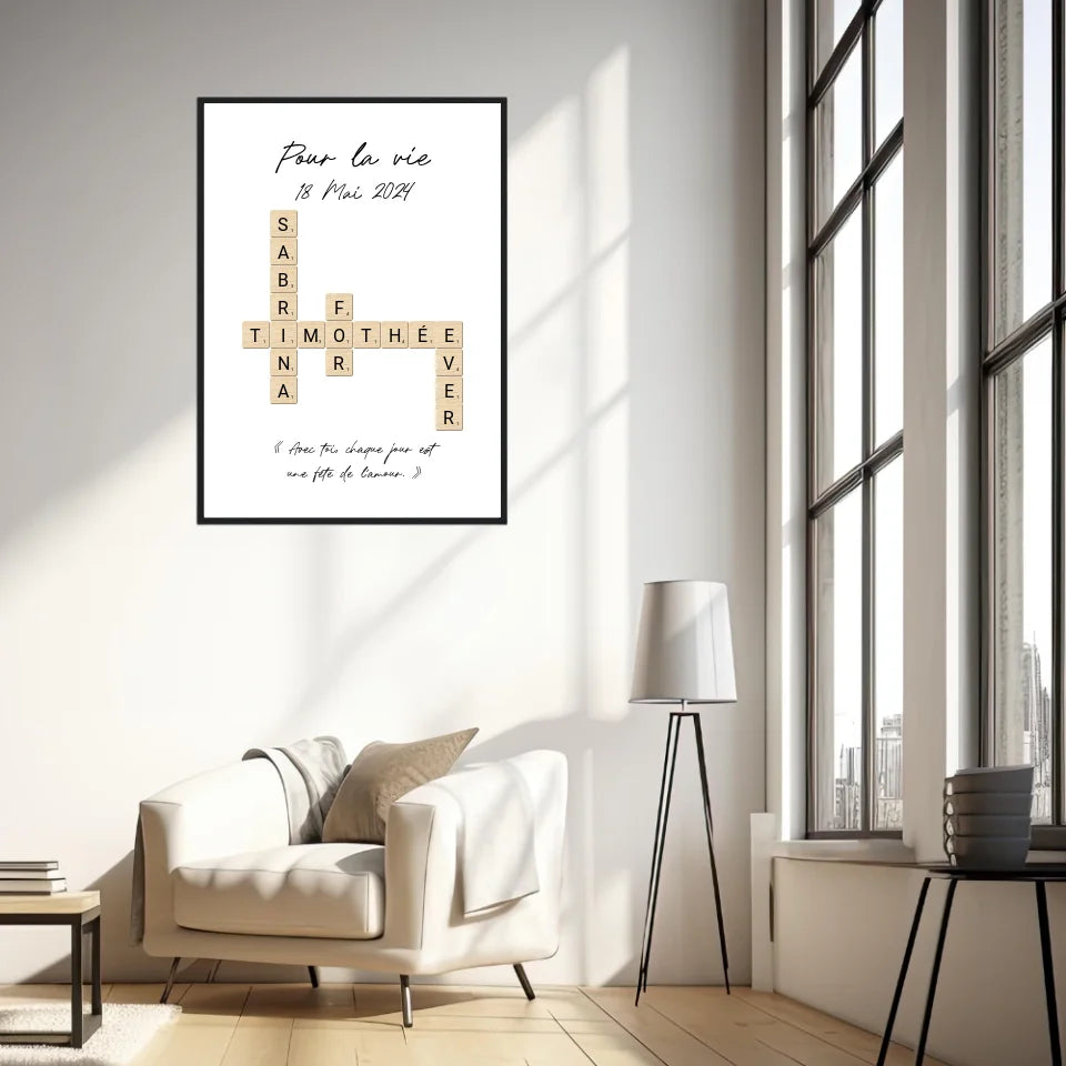 Tableau Personnalisé Scrabble Couple – Idée cadeau unique et originale