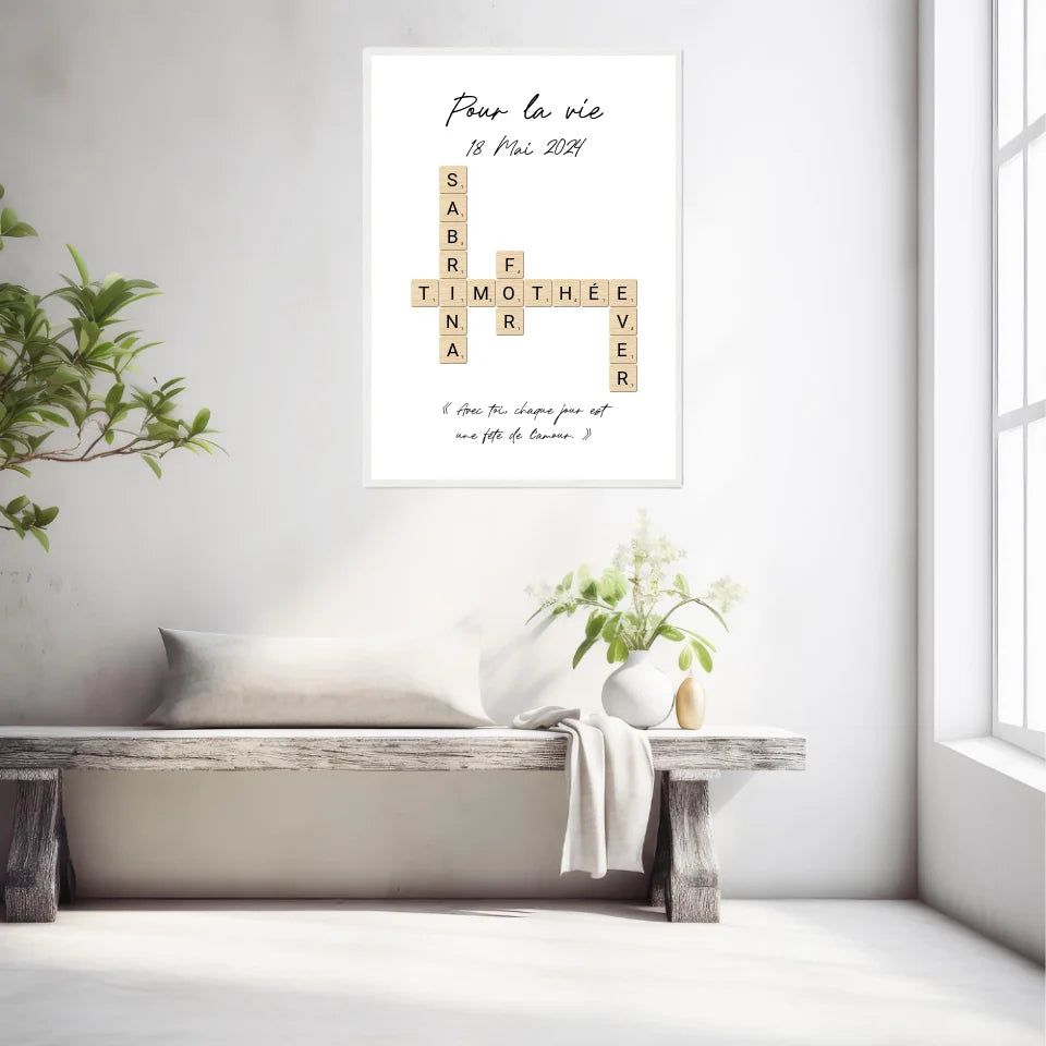 Tableau Personnalisé Scrabble Couple – Idée cadeau unique et originale