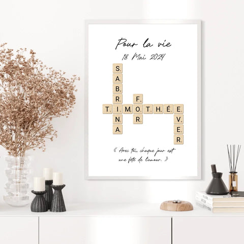 Tableau Personnalisé Scrabble Couple – Idée cadeau unique et originale