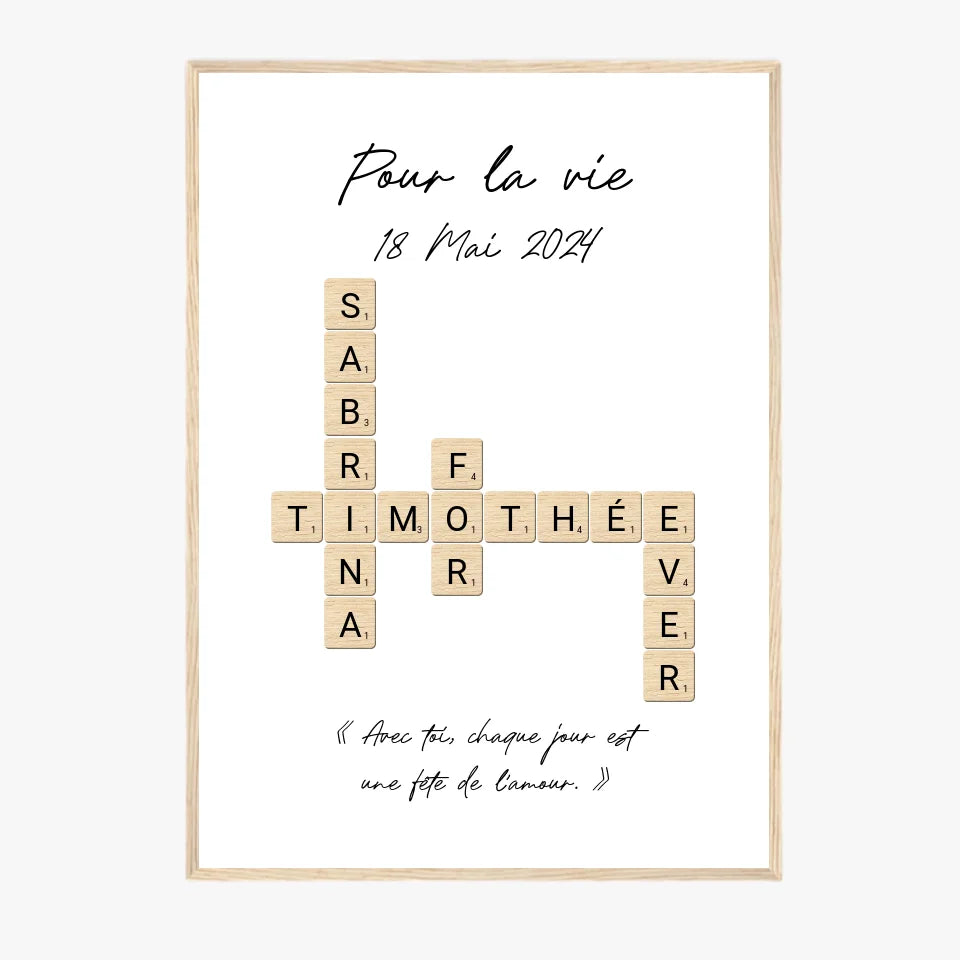 Tableau Personnalisé Scrabble Couple – Idée cadeau unique et originale