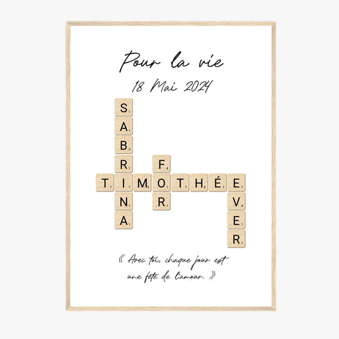 Tableau Personnalisé Scrabble Couple – Idée cadeau unique et originale