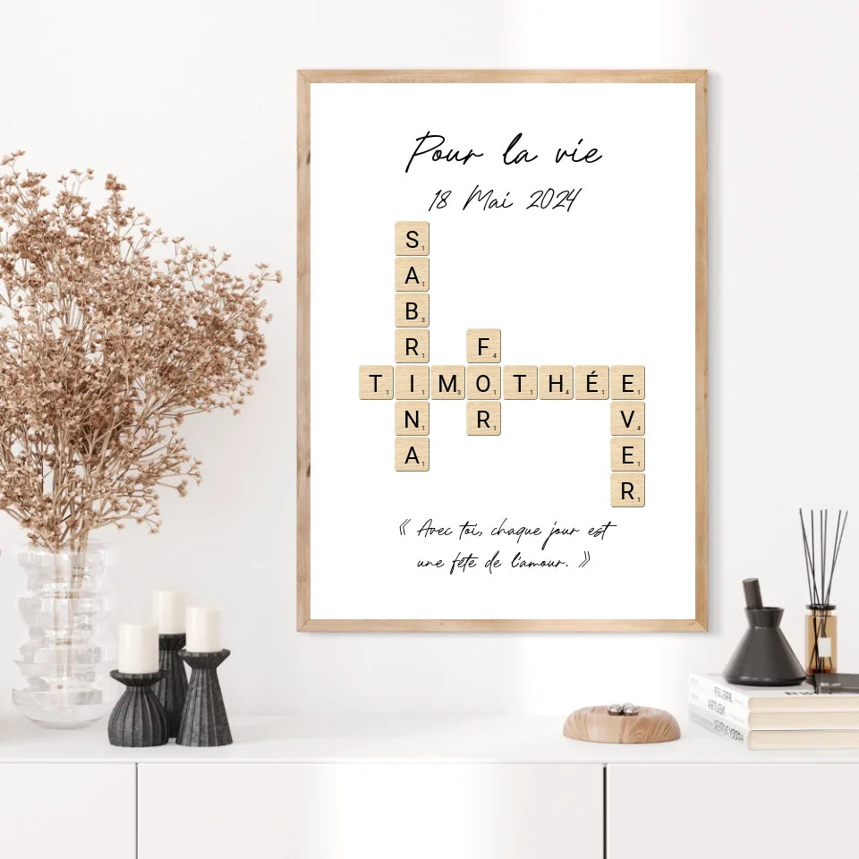 Tableau Personnalisé Scrabble Couple – Idée cadeau unique et originale