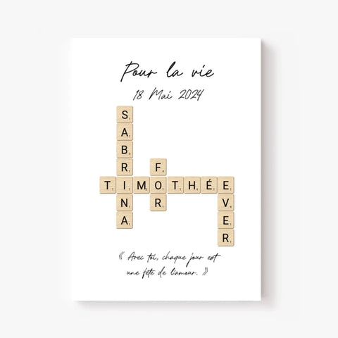 Tableau Personnalisé Scrabble Couple – Idée cadeau unique et originale