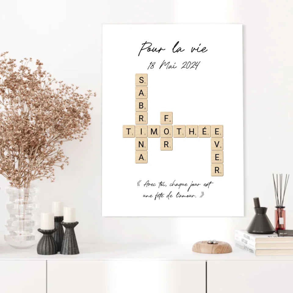 Tableau Personnalisé Scrabble Couple – Idée cadeau unique et originale