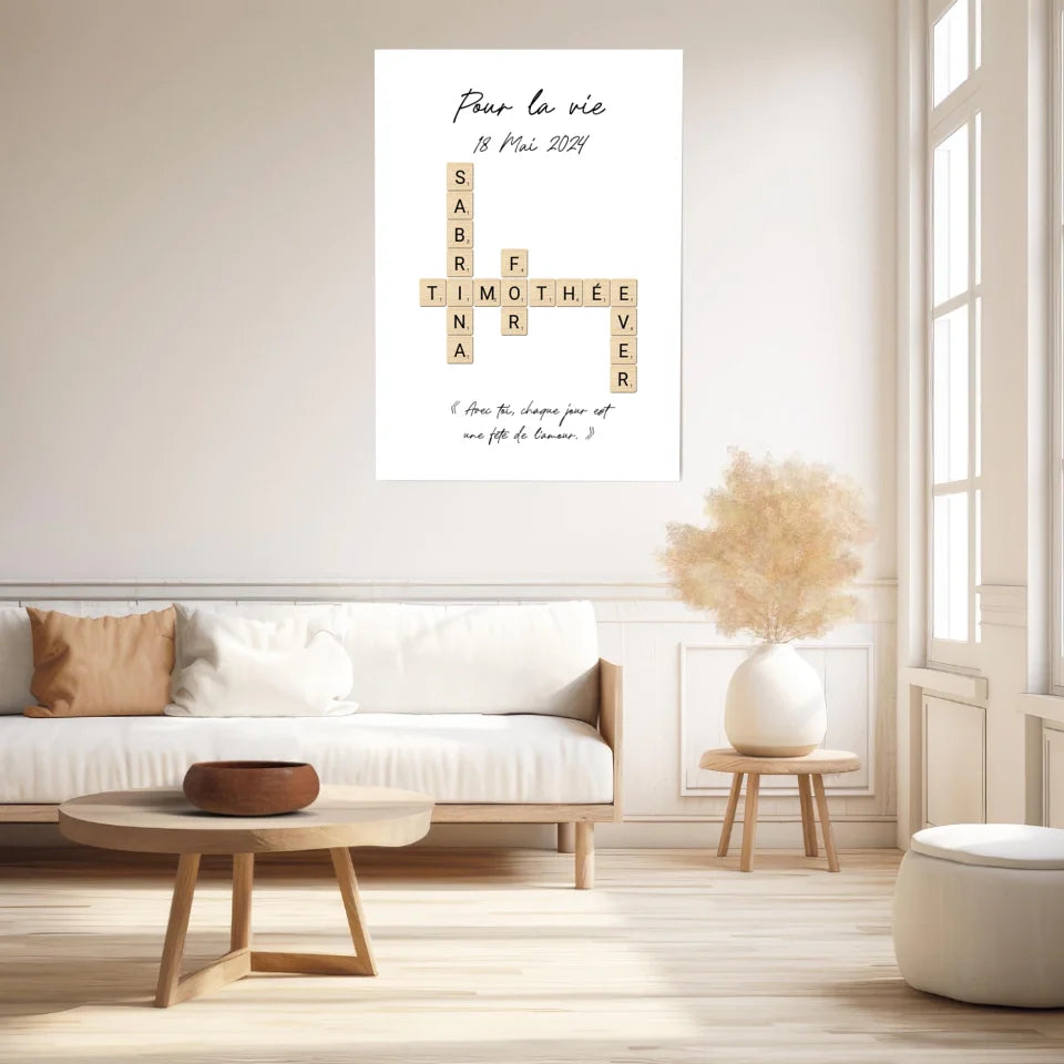 Tableau Personnalisé Scrabble Couple – Idée cadeau unique et originale