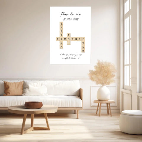Tableau Personnalisé Scrabble Couple – Idée cadeau unique et originale