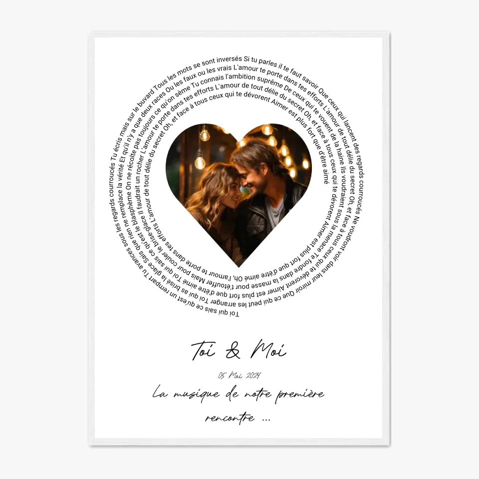 Affiche Personnalisée Poster Paroles de Chansons Toi Et Moi