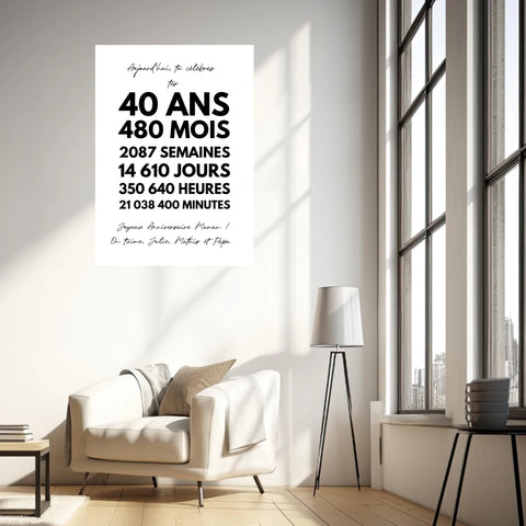Affiche Personnalisée Message Anniversaire 40 Ans