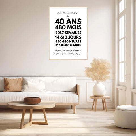 Affiche Personnalisée Message Anniversaire 40 Ans