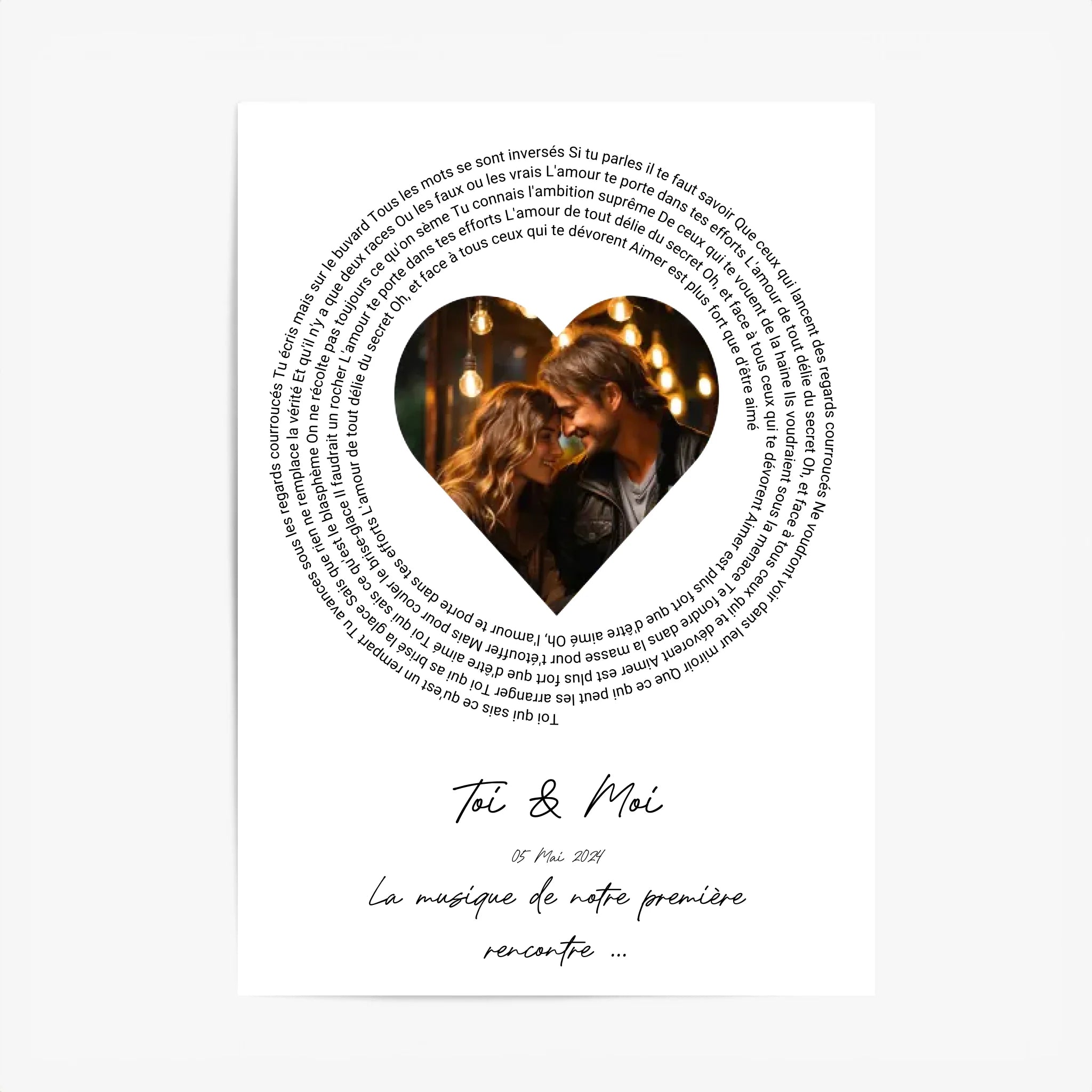 Affiche Personnalisée Poster Paroles de Chansons Toi Et Moi