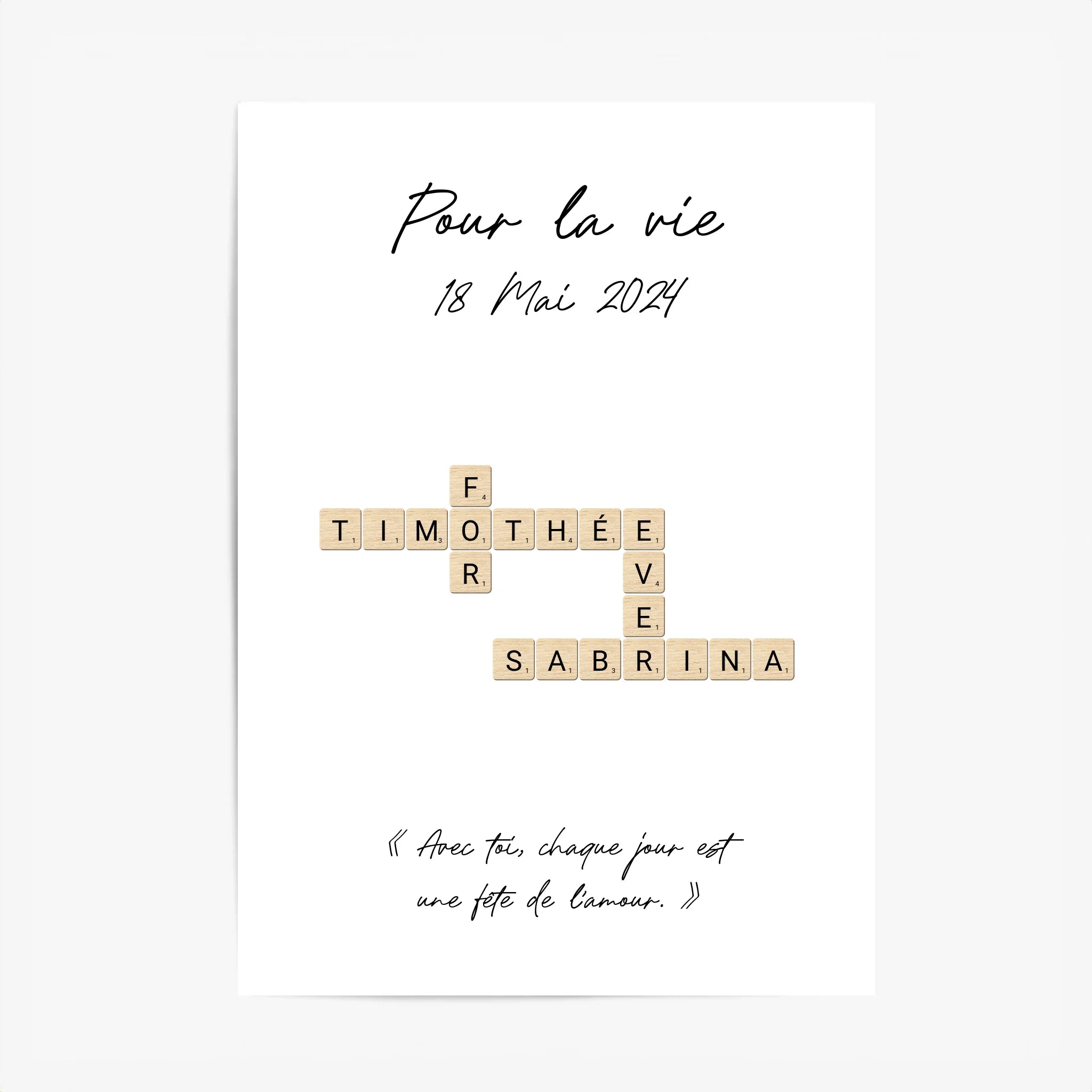 Tableau Personnalisé Scrabble Couple – Idée cadeau unique et originale