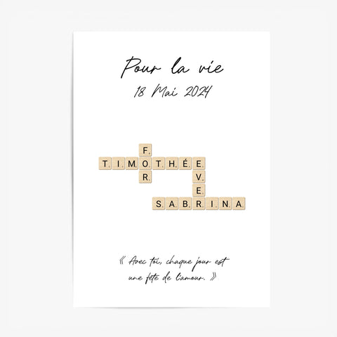 Tableau Personnalisé Scrabble Couple – Idée cadeau unique et originale