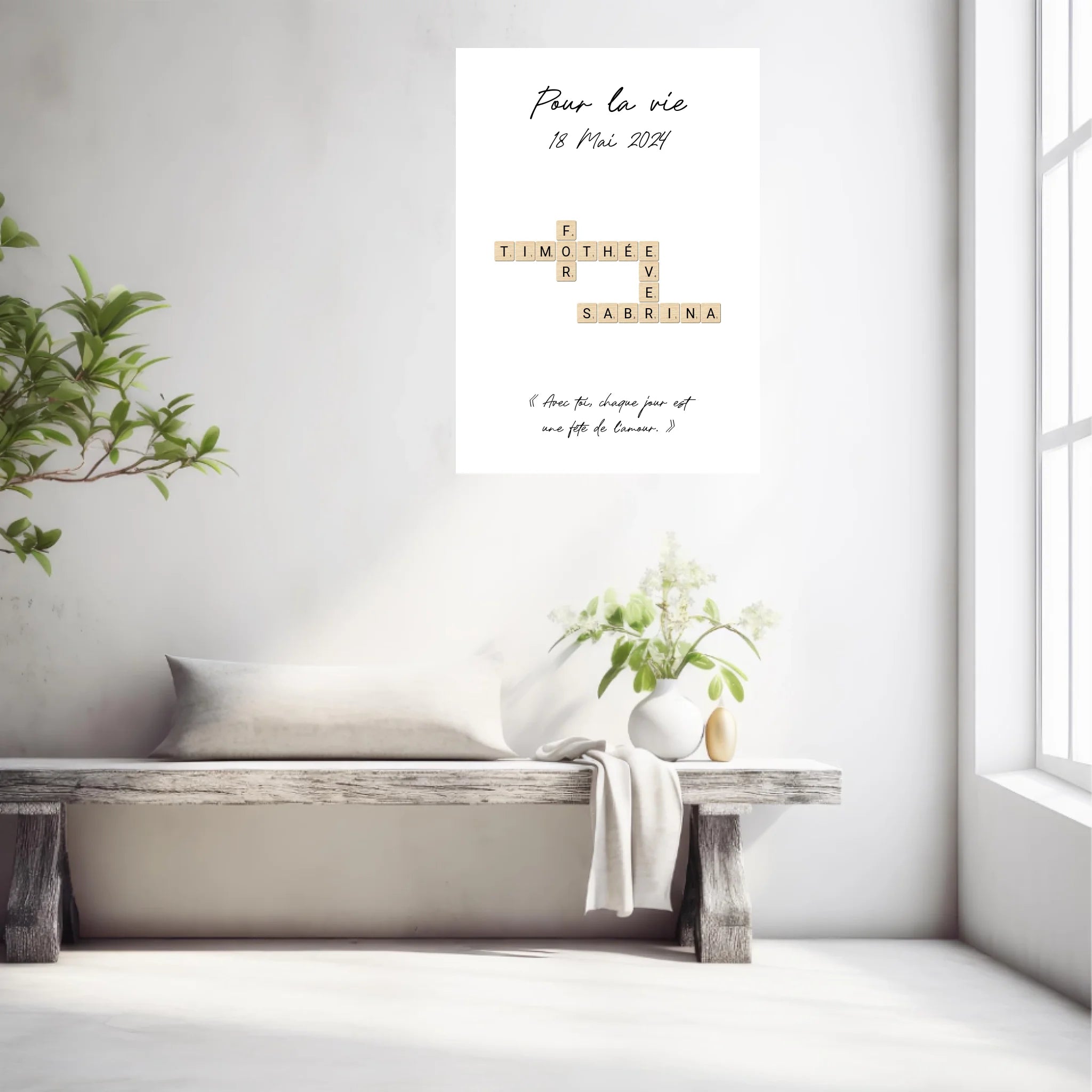 Tableau Personnalisé Scrabble Couple – Idée cadeau unique et originale