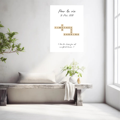 Tableau Personnalisé Scrabble Couple – Idée cadeau unique et originale