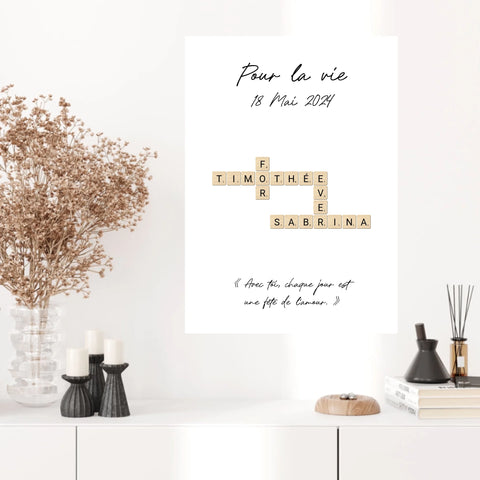 Tableau Personnalisé Scrabble Couple – Idée cadeau unique et originale