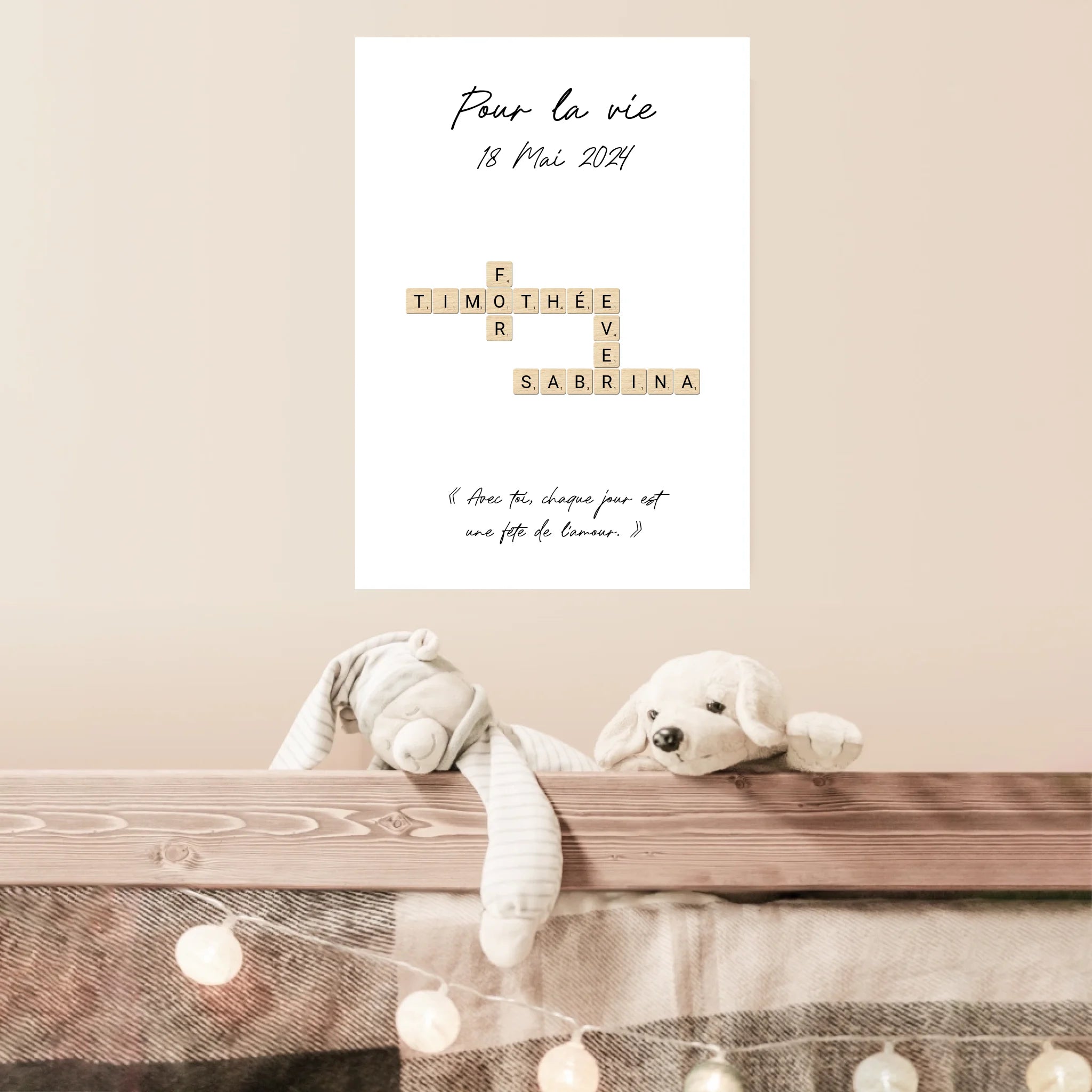 Tableau Personnalisé Scrabble Couple – Idée cadeau unique et originale